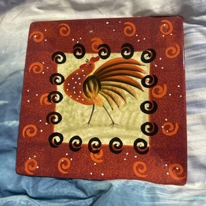 Hausenware 10”Rooster Square Serving Plate Hand Painted Country Farmhouse - Picture 1 of 4