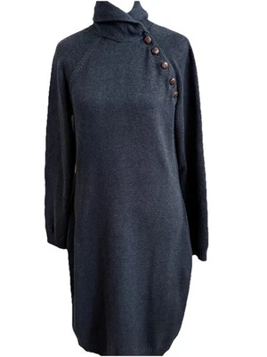 RALPH LAUREN Charcoal Gray Knit Sweater Dress W/Leather Elbow Patches Medium - Image 1 of 4