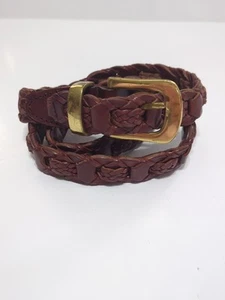 Cintura donna vintage in pelle intrecciata taglia ML fibbia ottone INDIA EUC - Foto 1 di 11