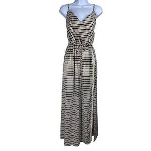 Greylin Striped Fringe Faux Wrap Maxi Dress Women's XS Bohemian Preppy Resort - Picture 1 of 14