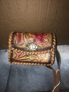 Mini Crossbody Bag Tooled Leather Artisan Flap Mexico Small With Change Purse - Picture 1 of 6