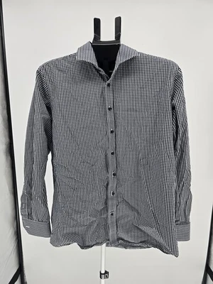 Camisa Neiman Marcus Para Hombre Grande Negra Blanca Cuadros Guinga Ajuste Moderno Abotonada Foto 1 de 4