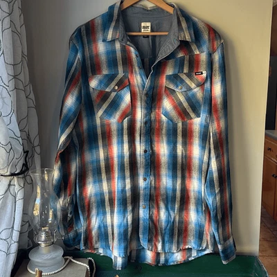 Volcom workwear men’s plaid shirt size XL snap front blue gray red western farm - Image 1 of 4
