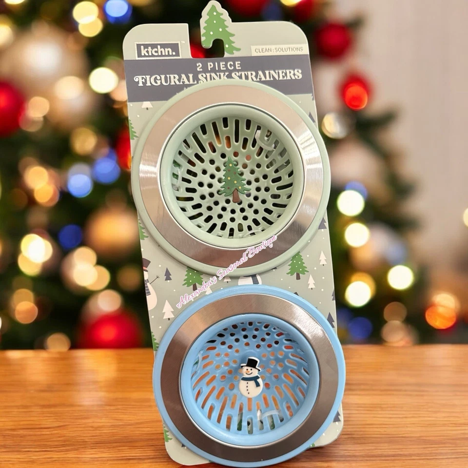 Juego de 2 Coladores de Fregadero Figura Árbol de Navidad y Muñeco de Nieve Cocina Nuevo Foto 1 de 3