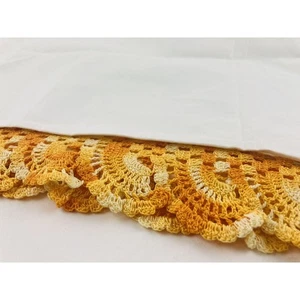 1 Vintage Single Pillowcase with Orange variegated crocheted edging Country Wide - Picture 1 of 6