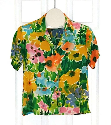 Vintage JAMS WORLD Havaí "Flower Field" Botão Raiom Dobrável Parte Superior Frontal XS - Imagem 1 de 4