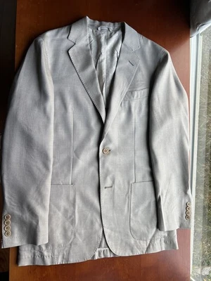 Abrigo deportivo Zegna ligero topo cachemir seda EE. UU. 38 UE 48R moderno parche bolsillos  Foto 1 de 4