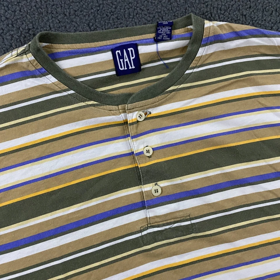 Camiseta De Colección Y2K Gap Henley Para Hombres XL Manga Corta Algodón Rayas Surf Skate Foto 1 de 4