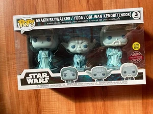 Star Wars Anakin Yoda Obiwan Kenobi Force Ghost Glow 3 Pack Funko Pop Vinyl - Picture 1 of 6