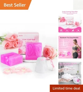 Yoni Feminine Waschseife - 2 Stück Rosenduft Bio Riegel mit Schaumnetz - Bild 1 von 9