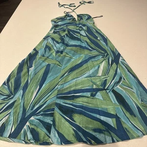 Vestido H&M Verde Azul Estampado Halter Cuello en V Talla M Línea A Playa, Resort Sum - Imagen 1 de 12