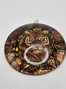 Vintage Acrylic Plastic Tiger Medallion Large Pendant Signed JJ - Picture 1 of 10