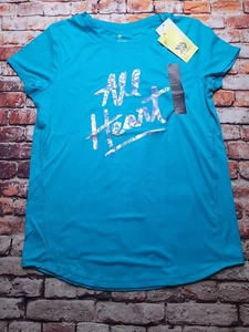 Girls Turquoise All In Motion All Heart T Shirt Choose Your Size Brand New - Picture 1 of 4
