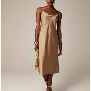 NWT J.Crew Gwyneth Slip Dress In Luster Charmeuse In Camel Size 4 A1 - Picture 1 of 9