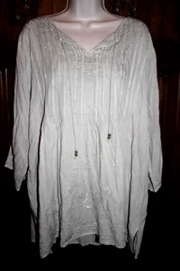 Solitaire Anthropologie tunic top 1X embroidered boho beige gray taupe ivory - Picture 1 of 14