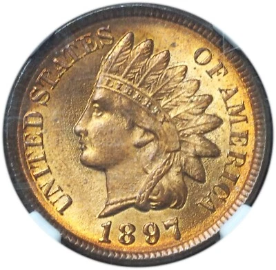 1897 Indian Head Penny MS64 RD NGC - An Absolute Blazing Gem! - Image 1 of 4