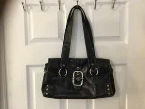 Franco Sarto Women's Black Leather Buckle Snap Double Strap Shoulder Bag - Picture 1 of 2