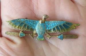antike Brosche, Egyptian Revival, Silber 800, Plique a jour Emaille, um 1910/15 - Bild 1 von 5