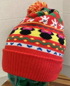 WOMENS DISNEY MINNIE MOUSE WINTER STOCKING CAP HAT BEANIE W/POM OSFM EUC!!!! 17 - Picture 1 of 3