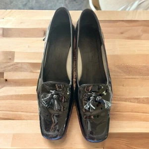 Salvatore Ferragamo Regata Patent Leather Loafer Shoe Black Tassel Square 9.5 AA - Picture 1 of 6