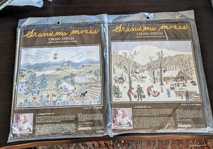 Grandma Moses Cross Stitch "Sugaring Off" 'Ballon' Paragon Sealed 12" x 16” Lot - Picture 1 of 16