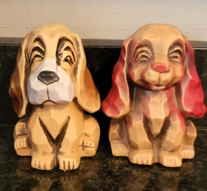 2 Vintage Plastic Blow Mold Dog Coin Bank made in Hong Kong With Plug 1960 5.5" - Picture 1 of 14