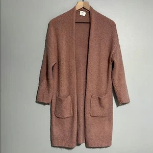 Luna Ivy Long Line Open Front Cozy Knit Cardigan Size S/M Mauve Pink Pockets - Picture 1 of 5