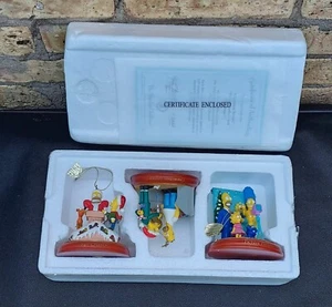 Simpsons Bradford Christmas Ornament Illuminated Homer Marge w/Certification Set - Picture 1 of 22