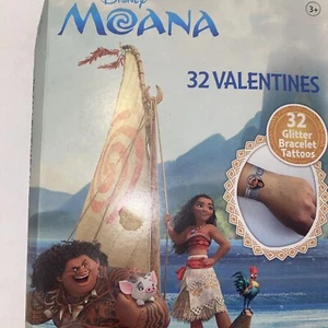 Moana Disney Valentines Day Classroom Cards 32 Count Glitter Tattoos - Picture 1 of 5