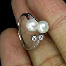 Natural Pearl 2.Ct Round Cut Women Modern Bar Unique Ring 14K White Gold Plated