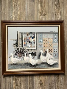 Vintage Framed Oil Certified Painting Country Geese Farmhouse Decor by Jasper - Picture 1 of 12