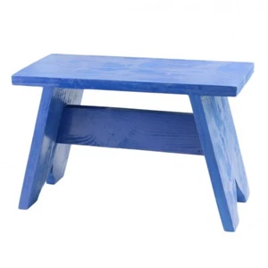 Small Wooden Stool Rustic Shabby chic rectangle seat Blue - Picture 1 of 7