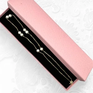 14ct Gold  Pearl Chain Necklace,Vintage Italian Figaro chain - Picture 1 of 6