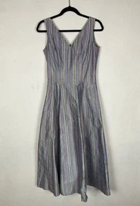 Monsoon Twilight Multicolour Striped Raw Silk Evening Maxi Dress UK 10 Prom - Picture 1 of 16
