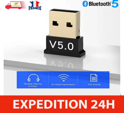 Clé USB Bluetooth V5.0 Mini adaptateur Dongle Sans Fil pour PC Windows 10 et 8
