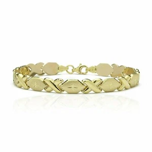 Brazalete de cadena de abrazos y besos de amistad con estampados de oro fino 10k Xoxo - Imagen 1 de 18