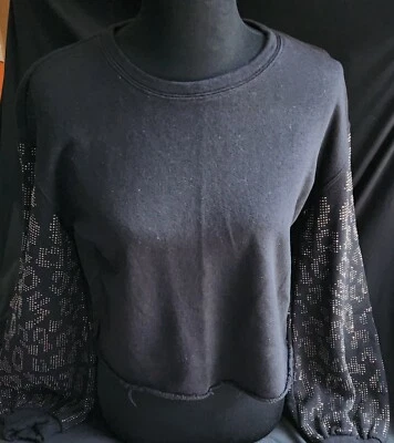 I-N-C Womens Embellished-Sleeve Pullover Sweatshirt Black Medium - Image 1 of 4