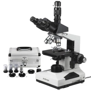 AmScope 40X-2500X Trinocular Compound Simul-Focal Microscope+Phase-Contrast Kit - Picture 1 of 8