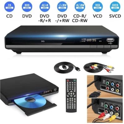 Reproductor de DVD 1080P HD para TV Reproductor de CD sin todas las regiones Salida HDMI RCA Entrada USB Foto 1 de 4