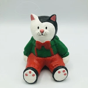 Vtg 1992 Dept 56 Papermache Black White Christmas Cat Ornament Handpainted - Picture 1 of 8