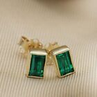 2.2Ct Emerald Lab Created Emerald Stud Earrings 14K In Yellow Gold Plated Silver