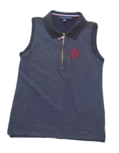 Tommy Hilfiger Sleeveless 1/4 Zip Polo Golf Shirt Polka Dot Womens Size S/P Blue - Picture 1 of 8