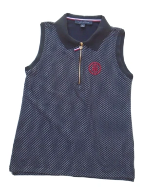 Camisa polo de golf Tommy Hilfiger sin mangas 1/4 cremallera a lunares para mujer talla S/P azul Foto 1 de 4