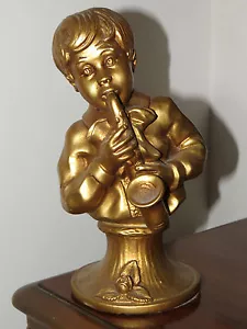 Antique Cool Jazz Saxophone Player Sculpture Black Sax Statue Chiseled Gold WoW - Picture 1 of 7
