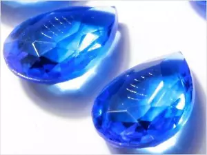 Lot (12) Czech vintage teardrop faceted Sapphire blue glass rhinestones 19mm - Picture 1 of 3