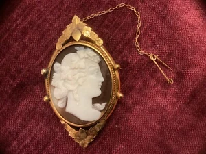 Antique carved shell cameo brooch, with classical female - Picture 1 of 4