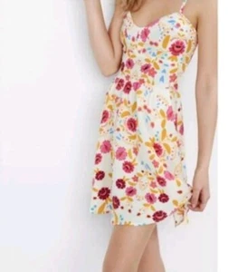 Women's Small Express Floral Summer Mini Dress Spaghetti Straps Pockets - Picture 1 of 6