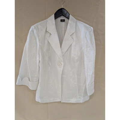 Blazer Tribal para mujer blanco mezcla de lino botones delantero manga 3/4 talla 16 Foto 1 de 4