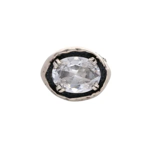 Anillo grande de plata de ley 925 con piedra transparente talla 9, audaz anillo artesanal, - Imagen 1 de 4