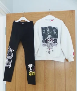 Zara Mädchen/Jungen NETFIX Ecru "One Piece" Sweatshirt/Zara Snoopy Leggings 8/9 sehr guter Zustand - Bild 1 von 12